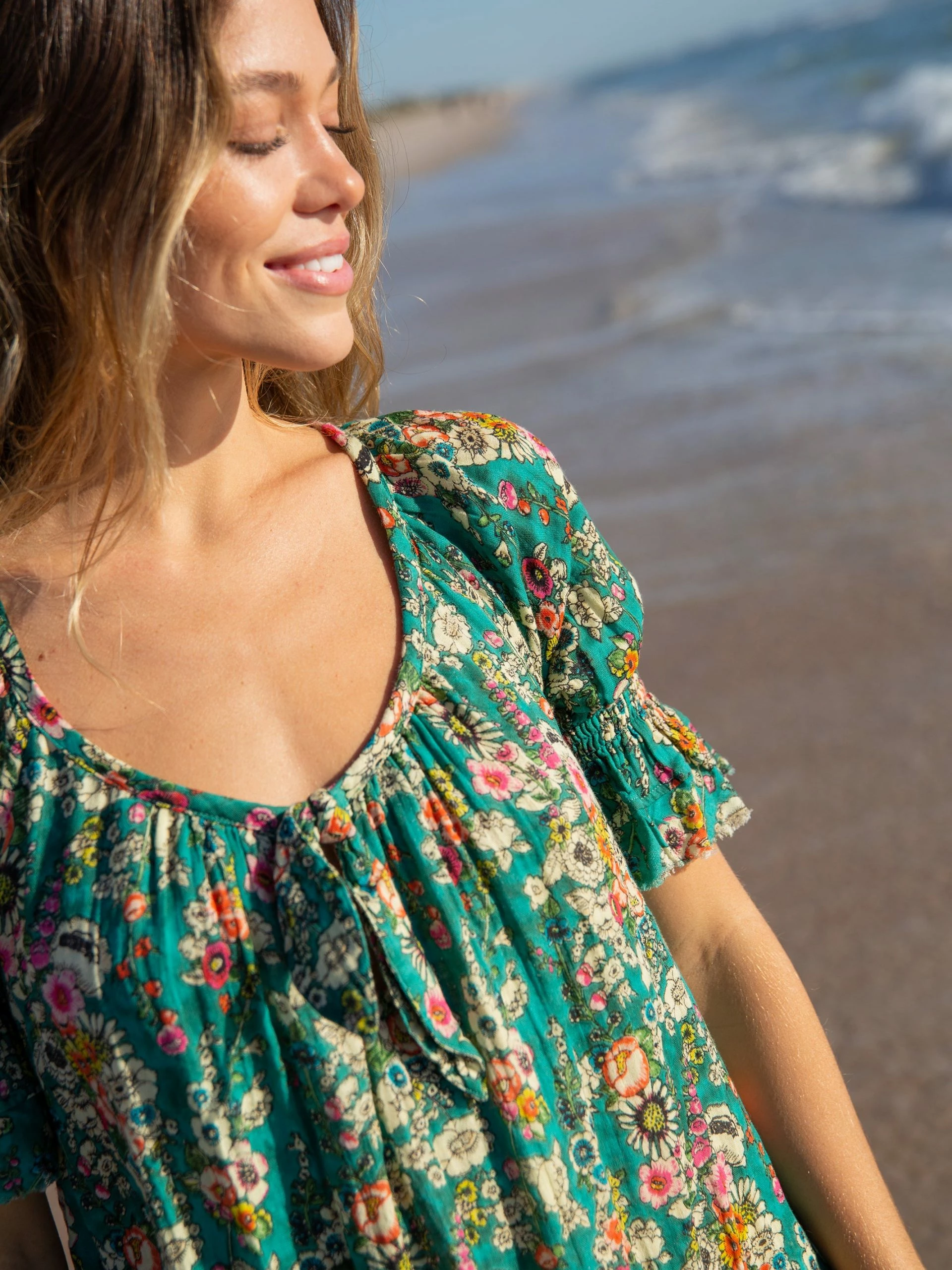 Natural Life Sienna Cotton Gauze Mini Dress - Turquoise Bouquets 4 Natural Life Sienna Cotton Gauze Mini Dress - Turquoise Bouquets - Image 2