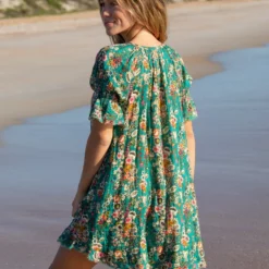 Natural Life Sienna Cotton Gauze Mini Dress - Turquoise Bouquets 9 Natural Life Sienna Cotton Gauze Mini Dress - Turquoise Bouquets -Natural Life Shop LHDRS1943 2 scaled
