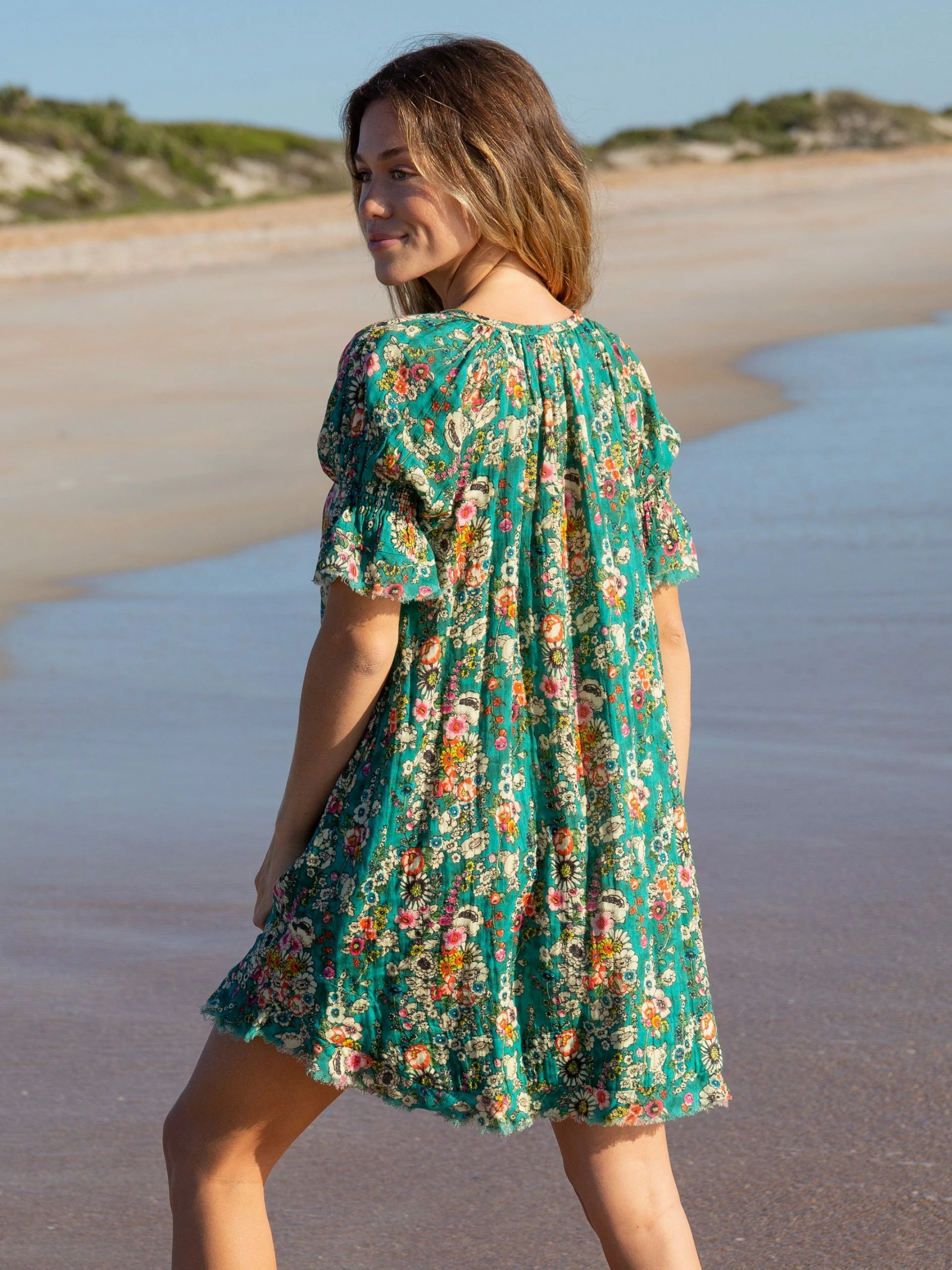 Natural Life Sienna Cotton Gauze Mini Dress - Turquoise Bouquets 5 Natural Life Sienna Cotton Gauze Mini Dress - Turquoise Bouquets - Image 3