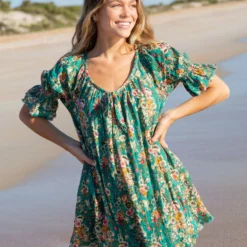 Natural Life Sienna Cotton Gauze Mini Dress - Turquoise Bouquets 10 Natural Life Sienna Cotton Gauze Mini Dress - Turquoise Bouquets -Natural Life Shop LHDRS1943 3 scaled