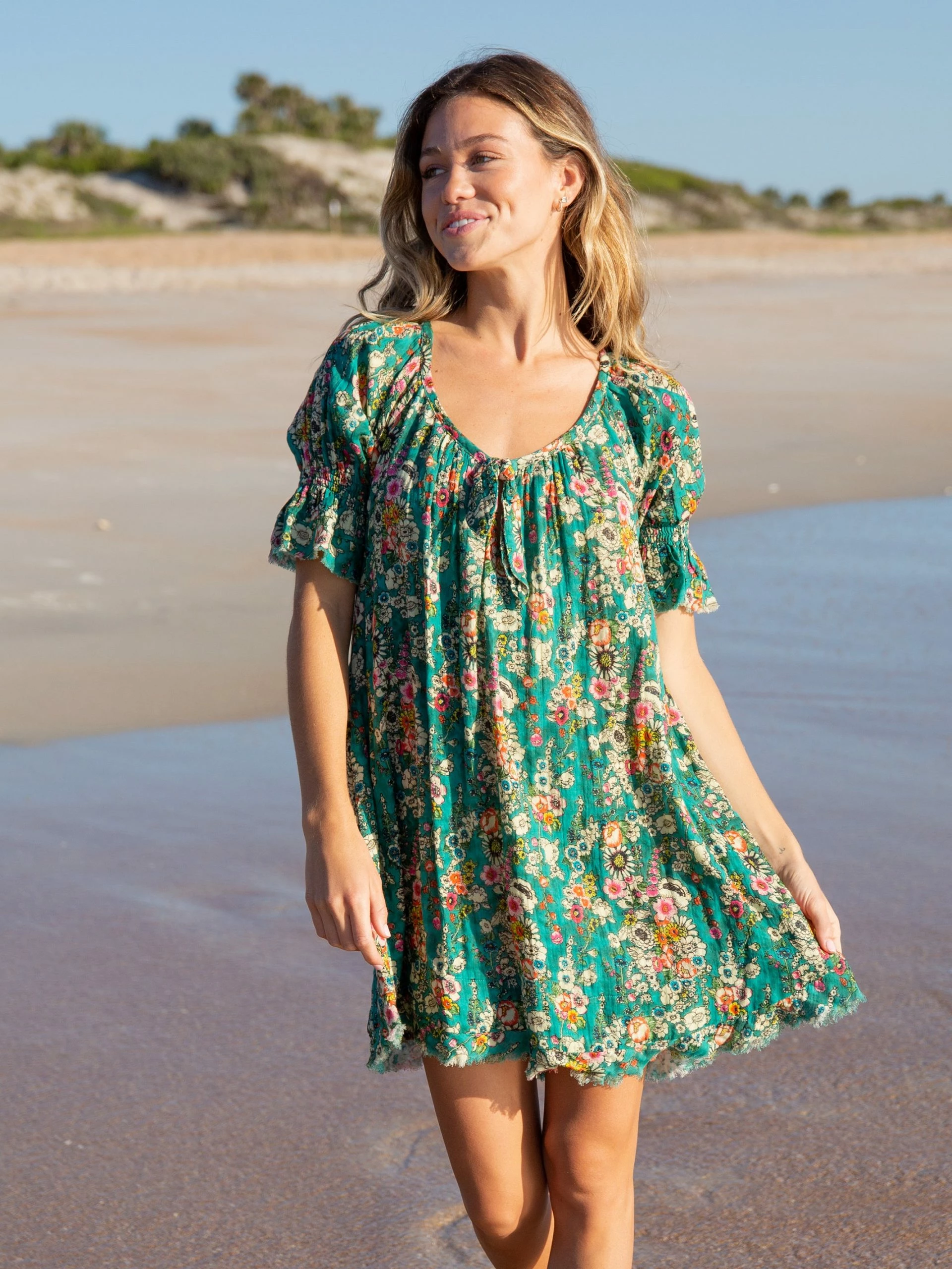 Natural Life Sienna Cotton Gauze Mini Dress - Turquoise Bouquets 7 Natural Life Sienna Cotton Gauze Mini Dress - Turquoise Bouquets - Image 5