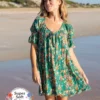 Natural Life Sienna Cotton Gauze Mini Dress - Turquoise Bouquets -Natural Life Shop LHDRS1943 scaled