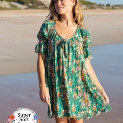 Natural Life Sienna Cotton Gauze Mini Dress - Turquoise Bouquets