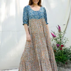Natural Life Collette Tiered Maxi Dress - Blue Orange Mix Print -Natural Life Shop LHDRS2083 scaled