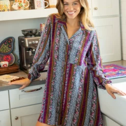 Natural Life Ansley Woven Tunic Shirt Dress - Multicolor Stripe