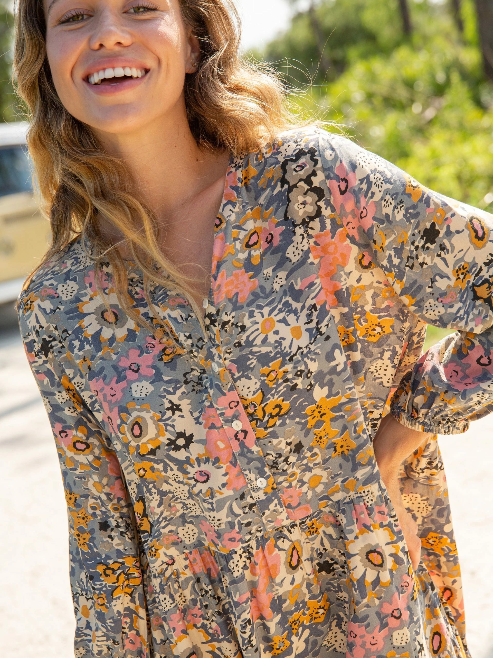 Natural Life Anita Tunic Dress - Tan Orange Floral 4 Natural Life Anita Tunic Dress - Tan Orange Floral - Image 2