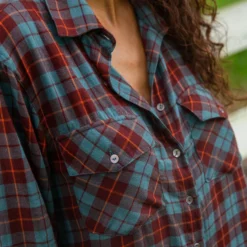 Natural Life Cooper Flannel Shirt Dress - Turquoise Orange Plaid -Natural Life Shop LHDRS2143 2 scaled