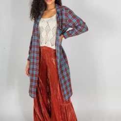 Natural Life Cooper Flannel Shirt Dress - Turquoise Orange Plaid -Natural Life Shop LHDRS2143 4 scaled