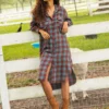 Natural Life Cooper Flannel Shirt Dress - Turquoise Orange Plaid 2 Natural Life Cooper Flannel Shirt Dress - Turquoise Orange Plaid -Natural Life Shop LHDRS2143 scaled
