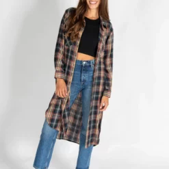 Natural Life Cooper Flannel Shirt Dress - Navy Rust Plaid -Natural Life Shop LHDRS2148 1 scaled