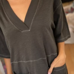 Natural Life Charlie V-Neck Dress - Charcoal -Natural Life Shop LHDRS2193 2 scaled