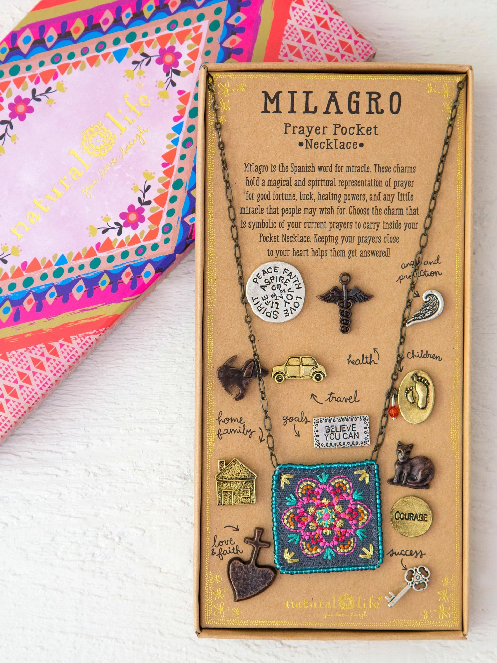 Natural Life Milagro Prayer Pocket Charm Necklace - Turquoise 3 Natural Life Milagro Prayer Pocket Charm Necklace - Turquoise