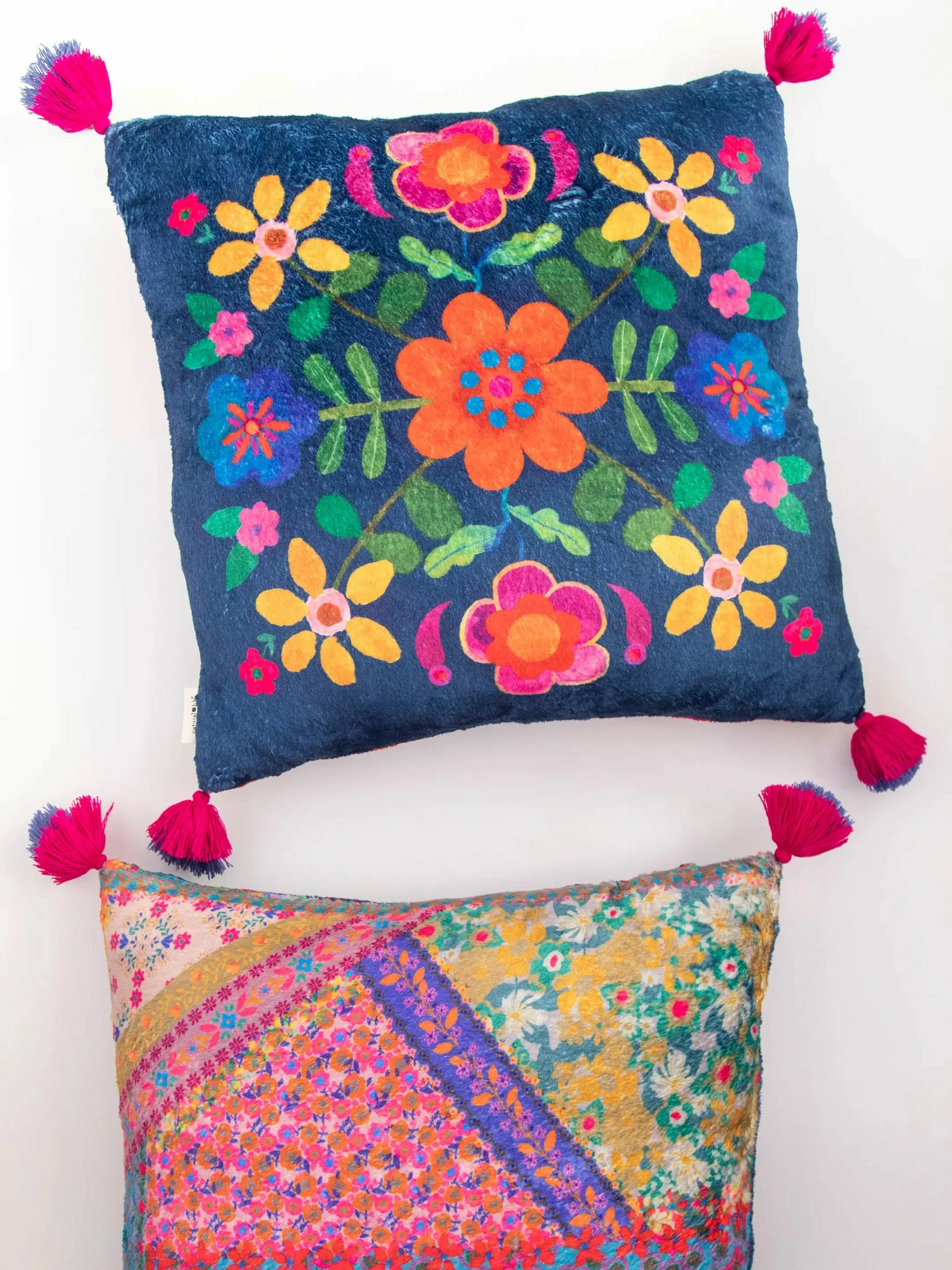 Natural Life Cozy Pillow Floor Cushion - Teal Folk Flower 3 Natural Life Cozy Pillow Floor Cushion - Teal Folk Flower
