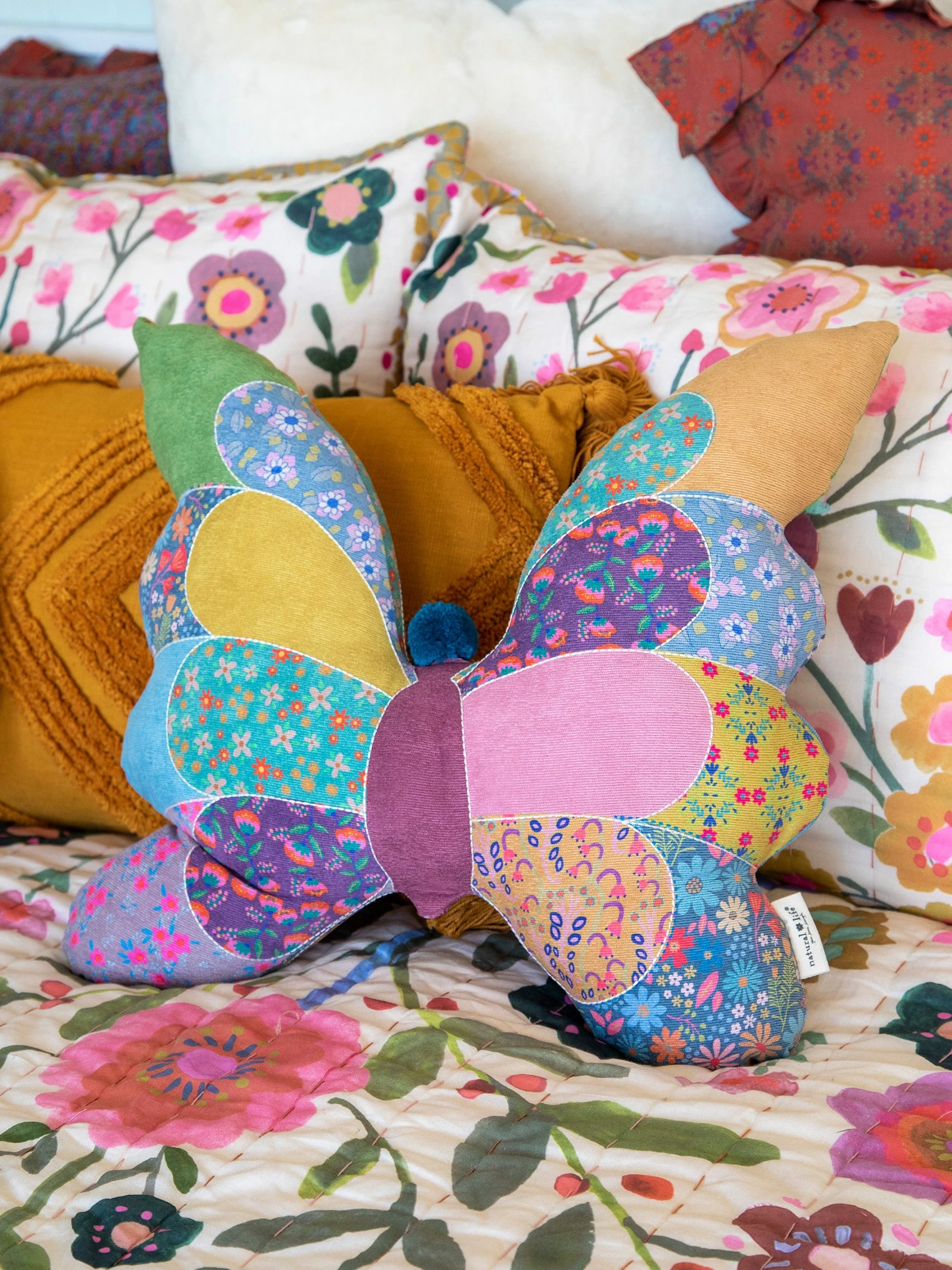Natural Life Whimsy Patchwork Pillow - Butterfly 3 Natural Life Whimsy Patchwork Pillow - Butterfly