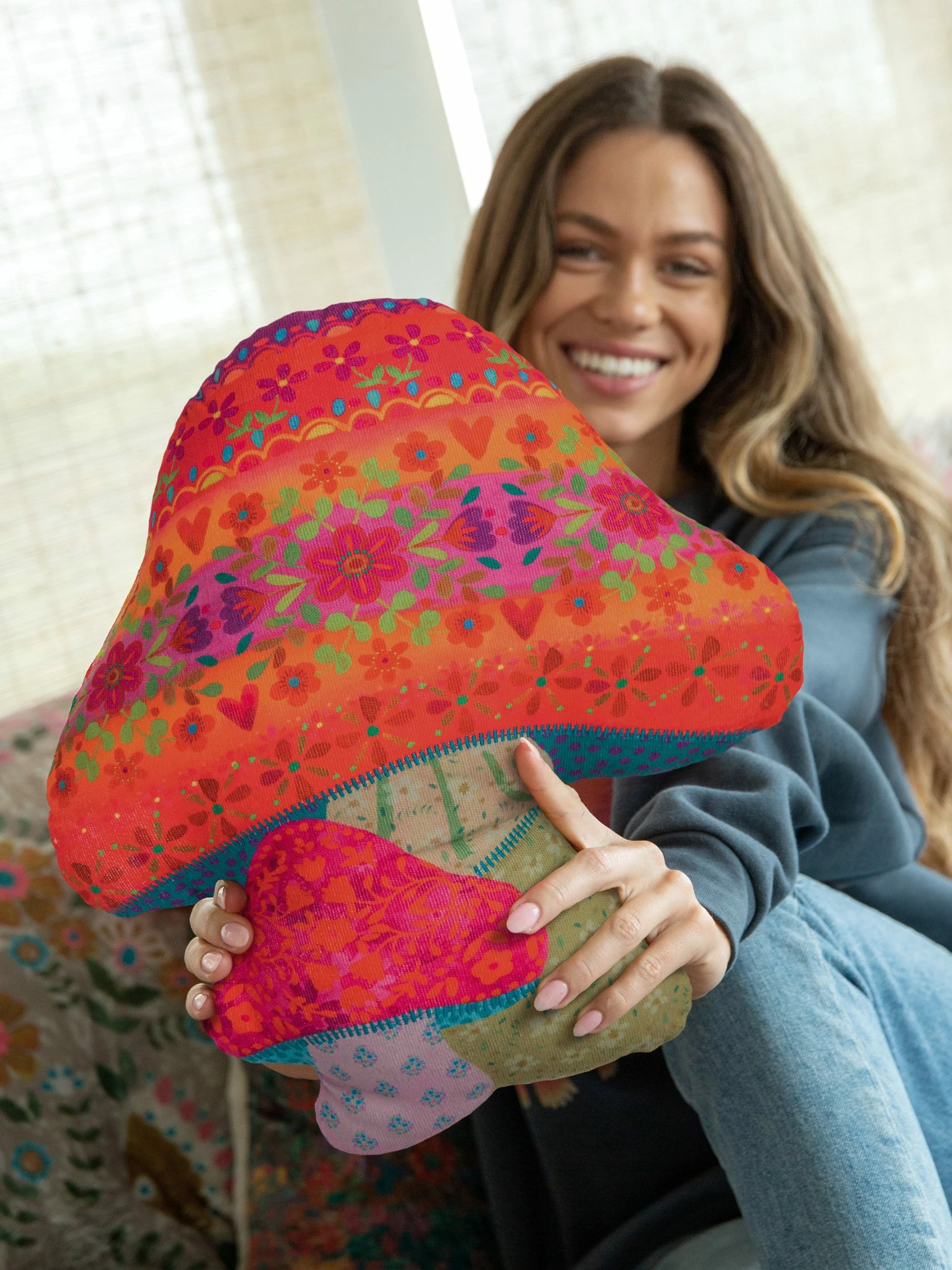 Natural Life Whimsy Patchwork Pillow - Mushroom 3 Natural Life Whimsy Patchwork Pillow - Mushroom