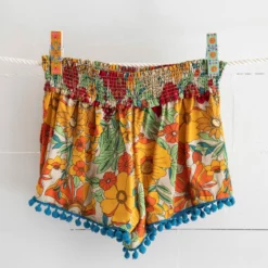 Natural Life Pom Pom Shorts - Mustard Orange Floral