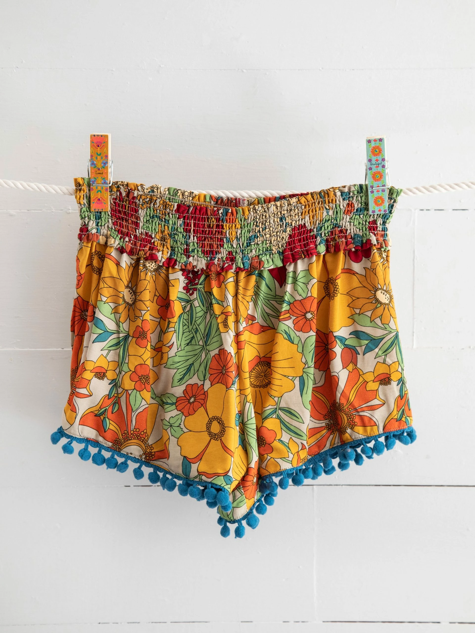Natural Life Pom Pom Shorts - Mustard Orange Floral 3 Natural Life Pom Pom Shorts - Mustard Orange Floral