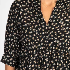 Natural Life Rebecca Tiered Dress - Black Cream Roses -Natural Life Shop Rebecca Dress Black Cream Roses a1 scaled