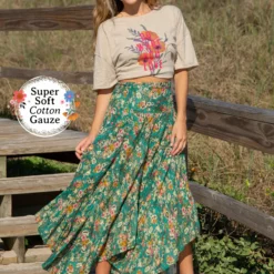 Natural Life Feelin' Alive Convertible Midi Skirt - Turquoise Floral