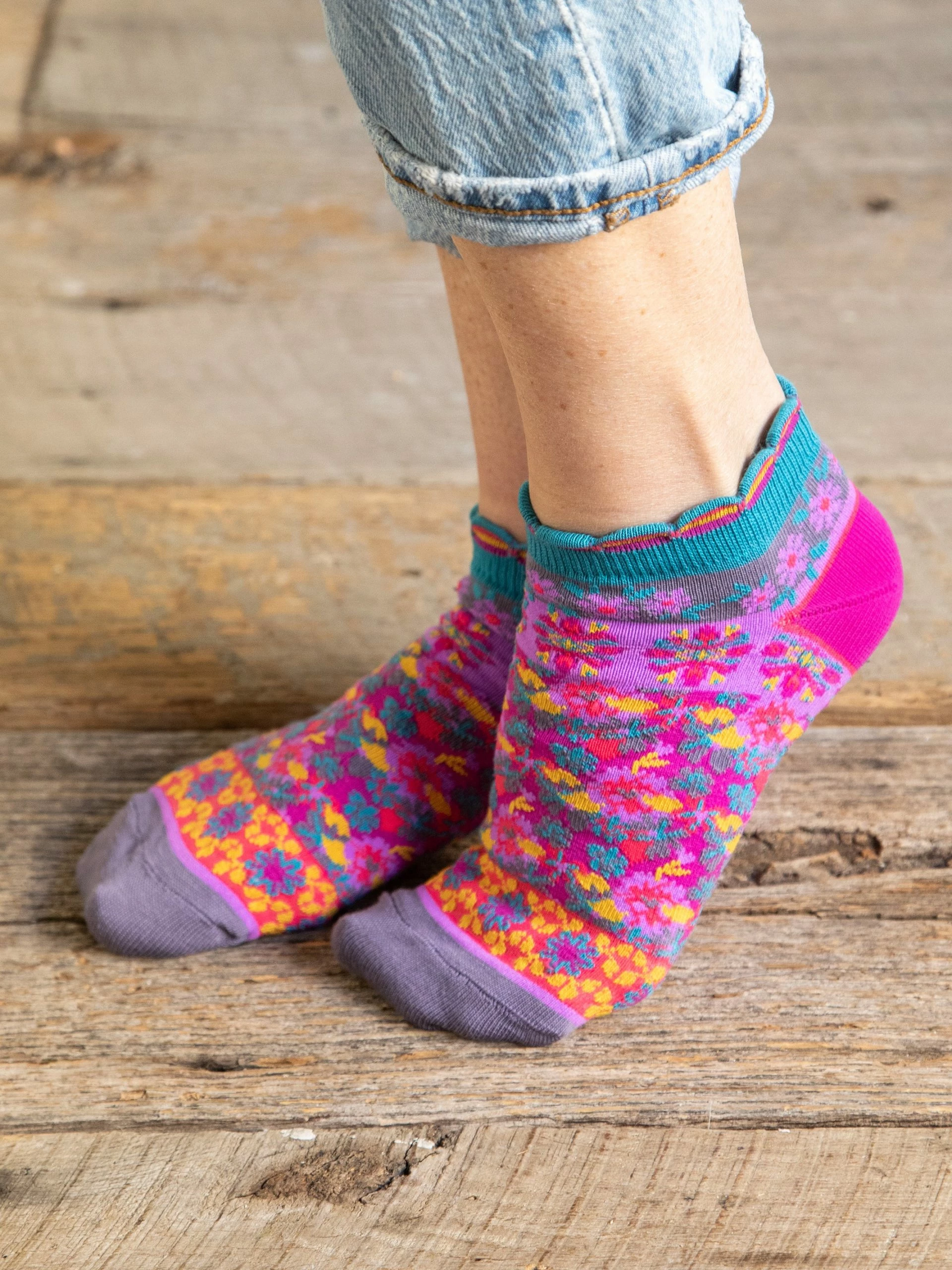 Natural Life Cozy Ankle Socks, Set Of 3 - Mustard Floral 5 Natural Life Cozy Ankle Socks, Set Of 3 - Mustard Floral - Image 3