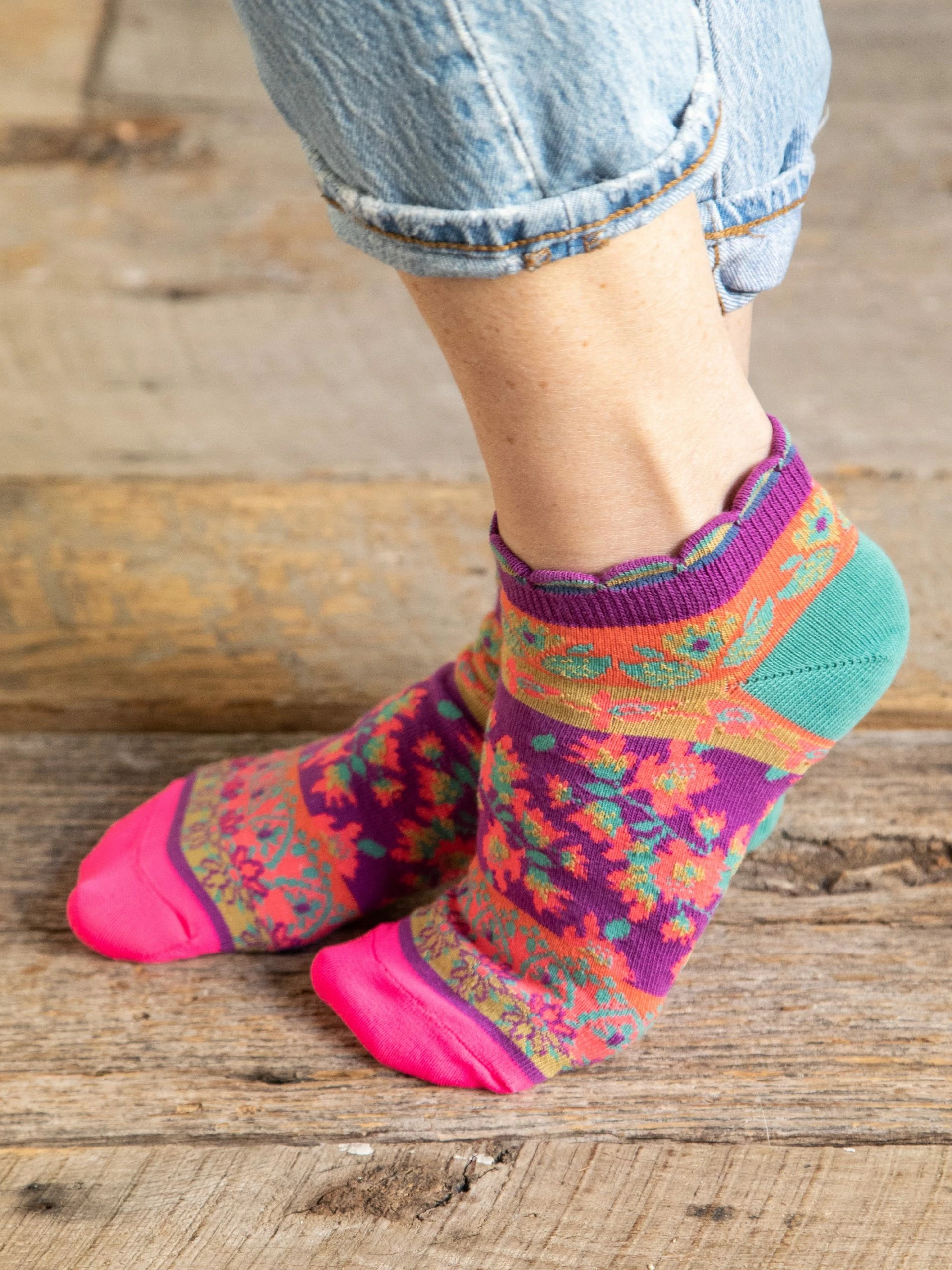 Natural Life Cozy Ankle Socks, Set Of 3 - Mustard Floral 6 Natural Life Cozy Ankle Socks, Set Of 3 - Mustard Floral - Image 4