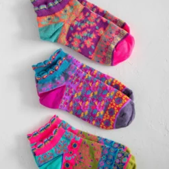 Natural Life Cozy Ankle Socks, Set Of 3 - Mustard Floral