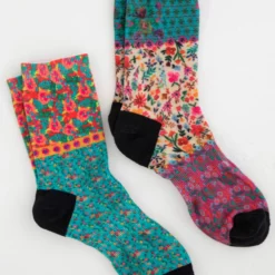 Natural Life Printed Weekend Sock Set, Set Of 2 - Teal Floral