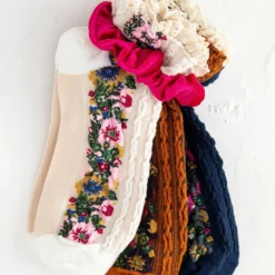 Natural Life Sock And Scrunchie Set - Navy Floral Border