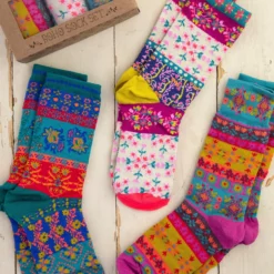 Natural Life Boxed Boho Sock, Set Of 3 - Cream Floral