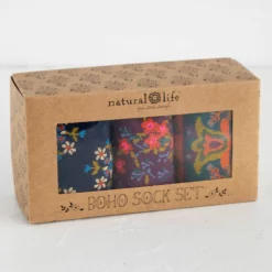 Natural Life Boxed Boho Sock, Set Of 3 - Plum Floral -Natural Life Shop SOCK184 1 scaled