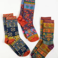 Natural Life Boxed Boho Sock, Set Of 3 - Plum Floral -Natural Life Shop SOCK184 scaled