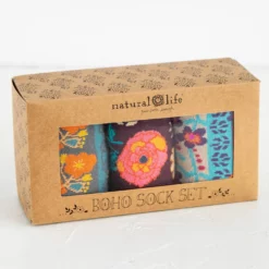 Natural Life Boxed Boho Sock, Set Of 3 - Cocoa Floral -Natural Life Shop SOCK185 1 scaled