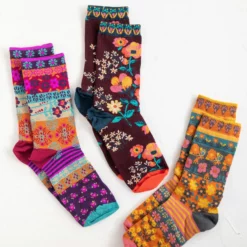 Natural Life Boxed Boho Sock, Set Of 3 - Cocoa Floral -Natural Life Shop SOCK185 scaled