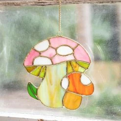 Natural Life Stained Glass Window Hanging - Mushroom