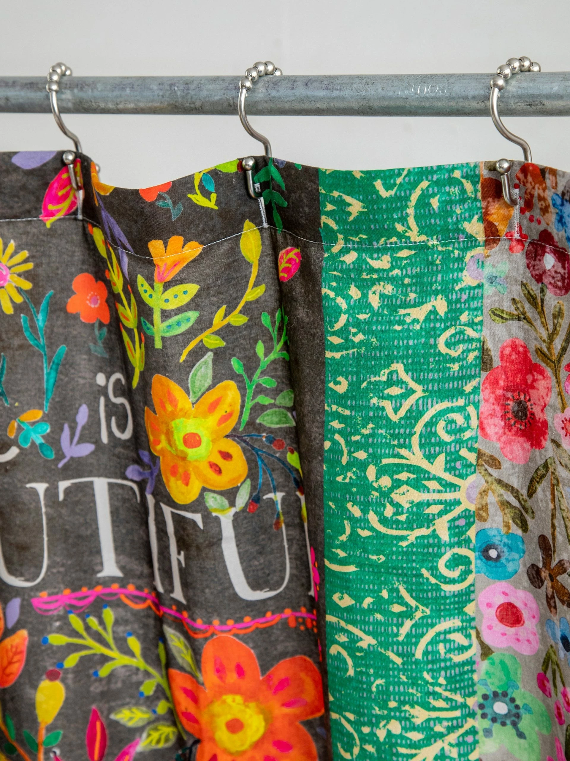 Natural Life Boho Shower Curtain - Heart Patchwork 4 Natural Life Boho Shower Curtain - Heart Patchwork - Image 2