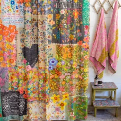 Natural Life Boho Shower Curtain - Heart Patchwork