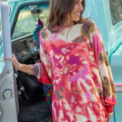 Natural Life Taylor Oversized Sweater - Magenta Tie-Dye