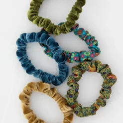Natural Life Print And Velvet Scrunchies, Set Of 5 - Sage -Natural Life Shop Skinny Printed and Velvet Scrunchies Sage A1 scaled