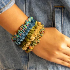 Natural Life Print And Velvet Scrunchies, Set Of 5 - Sage -Natural Life Shop Skinny Printed and Velvet Scrunchies Sage A5 scaled