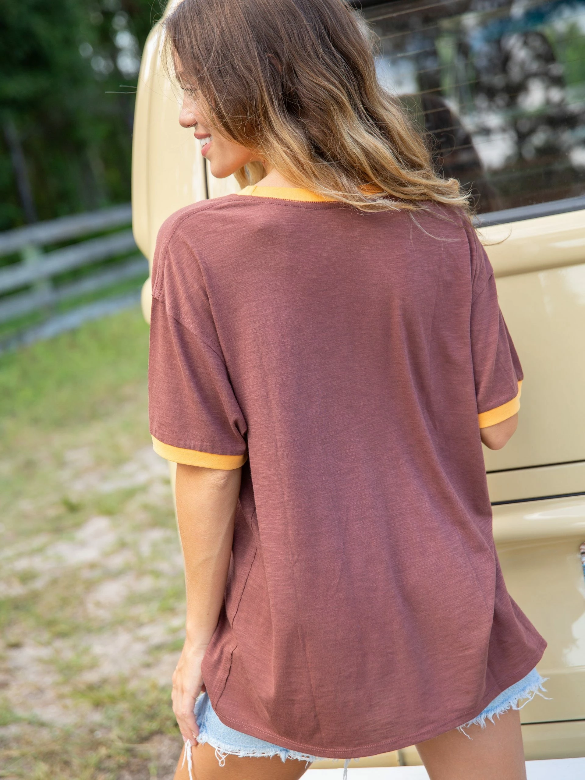 Natural Life Ringer Oversized Tee Shirt - Happy 4 Natural Life Ringer Oversized Tee Shirt - Happy - Image 2