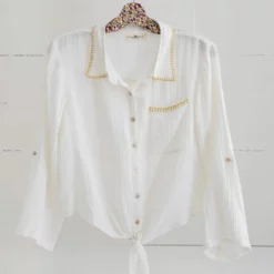 Natural Life Lola Tie Button Down - White -Natural Life Shop TOP000559 hang scaled