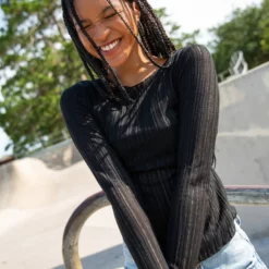 Natural Life Pearl Knit Layering Top - Black