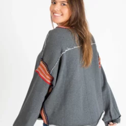 Natural Life Knit Trim Sweatshirt - Charcoal -Natural Life Shop Trim Sweatshirt 20Charcoal A2 scaled