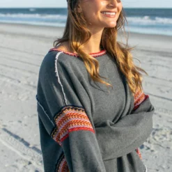 Natural Life Knit Trim Sweatshirt - Charcoal -Natural Life Shop Trim Sweatshirt 20Charcoal A3 scaled