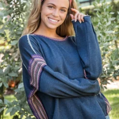 Natural Life Knit Trim Sweatshirt - Navy