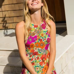 Natural Life Halle Printed Halter Maxi Dress - Fuschia Floral -Natural Life Shop VP3A0081 scaled