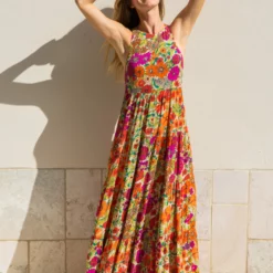 Natural Life Halle Printed Halter Maxi Dress - Fuschia Floral -Natural Life Shop VP3A0087 Edit scaled