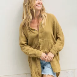 Natural Life Laid Back Button Down Top - Dark Tan -Natural Life Shop VP3A0211 scaled