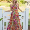 Natural Life Halle Printed Halter Maxi Dress - Fuschia Floral -Natural Life Shop VP3A0306 scaled