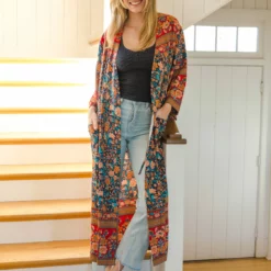 Natural Life Let's Go West Kaftan - Navy Red Floral Border -Natural Life Shop VP3A0873 scaled